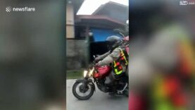 Ce motard transporte la moto en panne de son pote