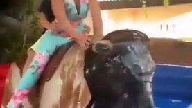 This young man will not soon forget this moment on the mechanical bull